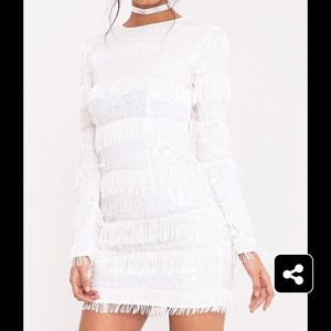 All white sequin and fringe, sexy but classy dress
